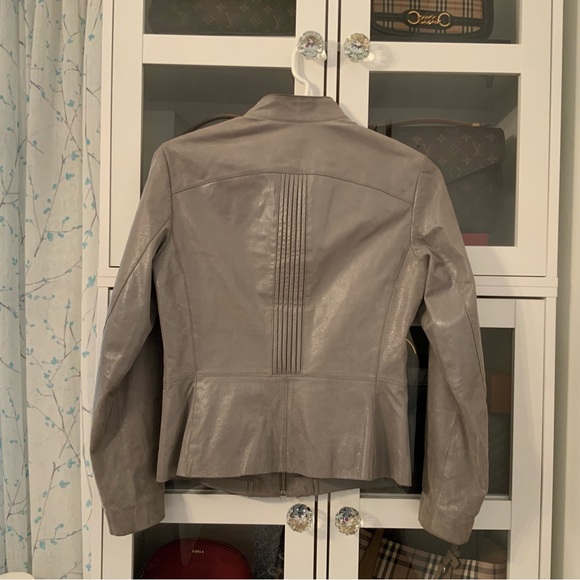 Danier Leather Jacket Sand Print Metallic Pearlized Colors Ruffle Pleated - Picture 3 of 11